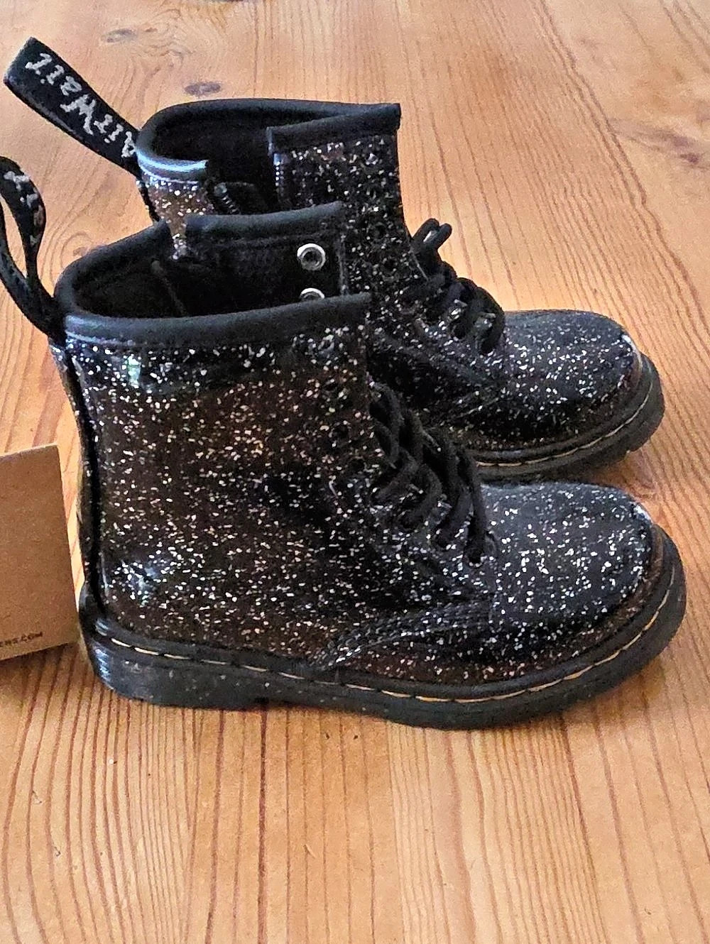 Dr. Martens Junior 1460 Glitter Lace Up Boots Black & White